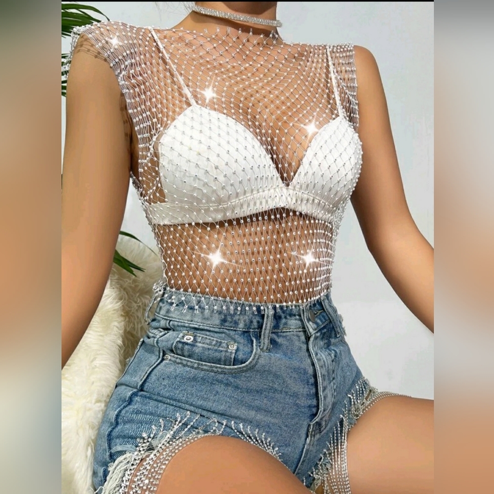 Akira Rhinestone Mesh Top - Picture 4 of 12